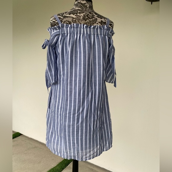 Blue and White Striped Off-Shoulder Dress by Lucky Brand size medium. - Picture 2 of 5